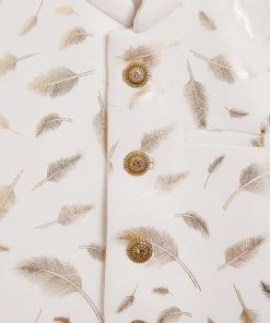 Boys VASTRAMAY White And Gold Scuba Foil Print Nehru Jacket