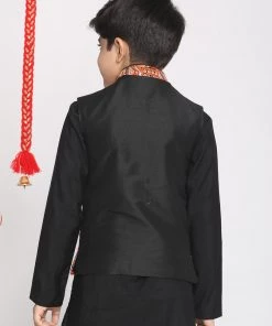 VASTRAMAY Boys' Orange And Black Nehru Jacket