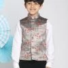 Vastramay Boys' Multicolor-Base-Grey Jacquard Nehru Jacket