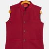 Vastramay Boys' Maroon Cotton Blend Slim Fit Nehru Jacket
