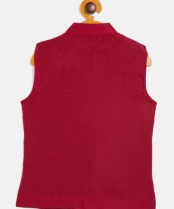 Vastramay Boys' Maroon Cotton Blend Slim Fit Nehru Jacket 8 Vastramay Boys' Maroon Cotton Blend Slim Fit Nehru Jacket
