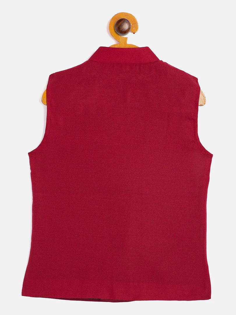 Vastramay Boys' Maroon Cotton Blend Slim Fit Nehru Jacket 5 Vastramay Boys' Maroon Cotton Blend Slim Fit Nehru Jacket