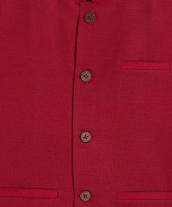 Vastramay Boys' Maroon Cotton Blend Slim Fit Nehru Jacket