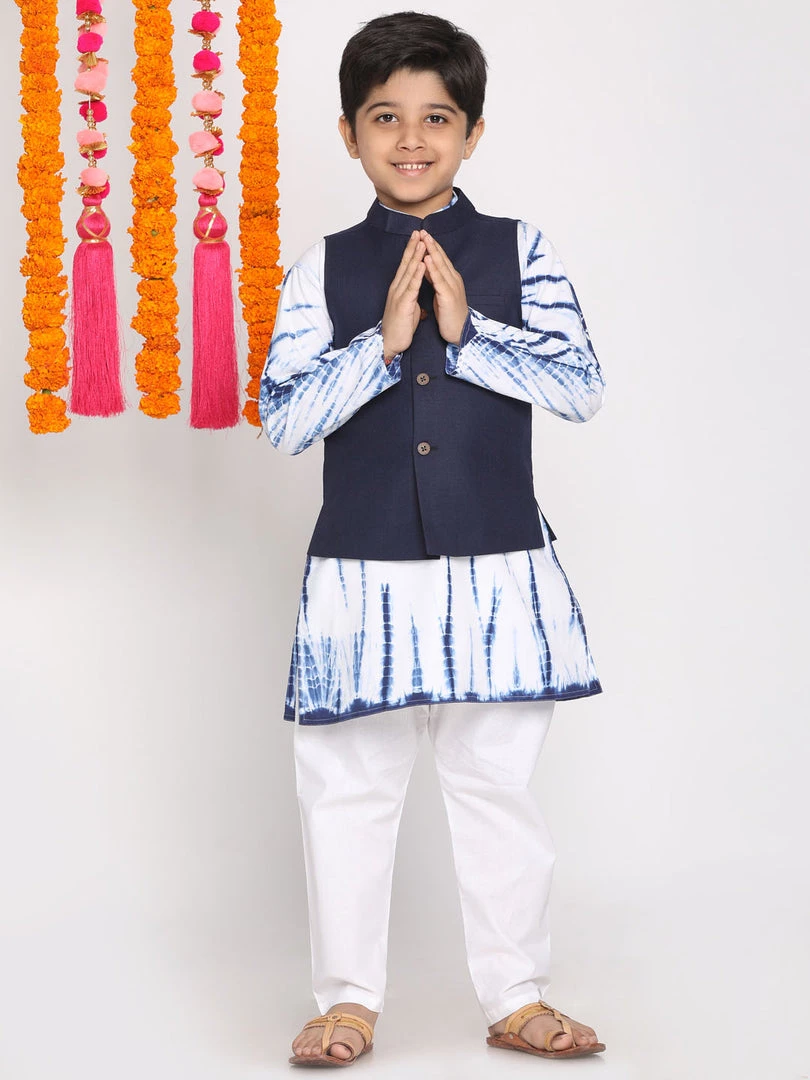 Vastramay Boys Navy Blue Dyed Regular Pure Cotton Kurta With Pyjamas & Nehru Jacket 3 Vastramay Boys Navy Blue Dyed Regular Pure Cotton Kurta With Pyjamas & Nehru Jacket