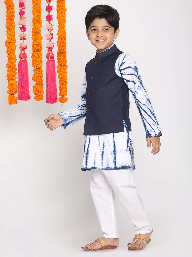 Vastramay Boys Navy Blue Dyed Regular Pure Cotton Kurta With Pyjamas & Nehru Jacket 4 Vastramay Boys Navy Blue Dyed Regular Pure Cotton Kurta With Pyjamas & Nehru Jacket