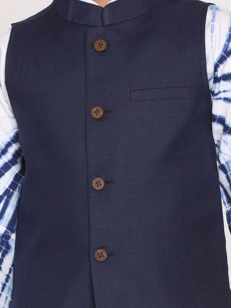 Vastramay Boys Navy Blue Dyed Regular Pure Cotton Kurta With Pyjamas & Nehru Jacket 6 Vastramay Boys Navy Blue Dyed Regular Pure Cotton Kurta With Pyjamas & Nehru Jacket