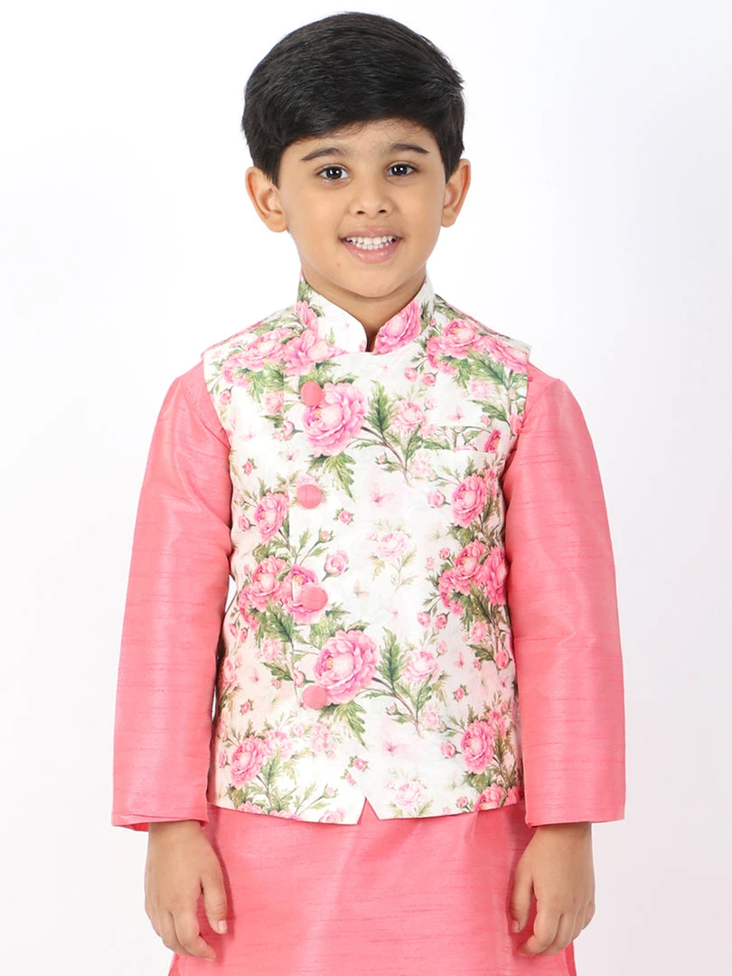 VASTRAMAY Boys Multicolor-Base-Cream Nehru Jacket 3 VASTRAMAY Boys Multicolor-Base-Cream Nehru Jacket
