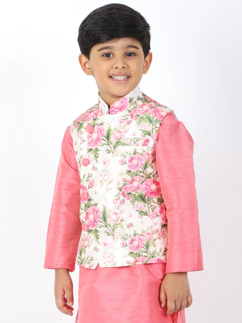 VASTRAMAY Boys Multicolor-Base-Cream Nehru Jacket 4 VASTRAMAY Boys Multicolor-Base-Cream Nehru Jacket