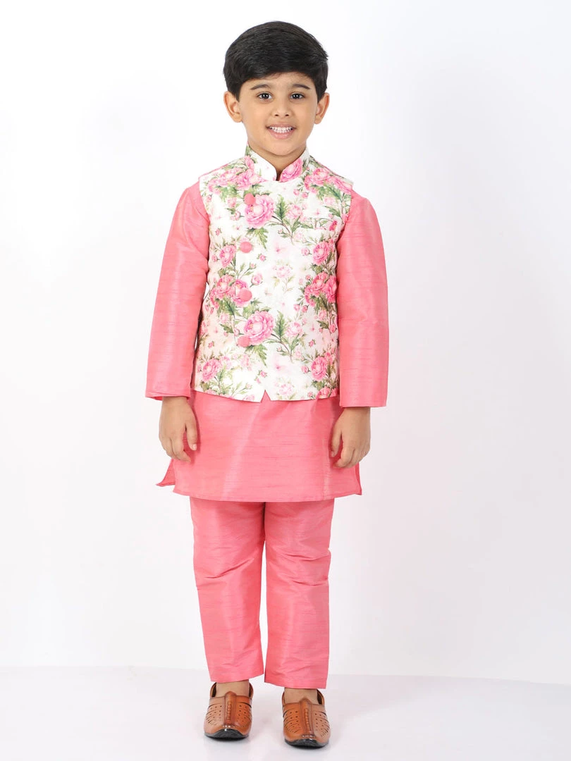 VASTRAMAY Boys Multicolor-Base-Cream Nehru Jacket 7 VASTRAMAY Boys Multicolor-Base-Cream Nehru Jacket