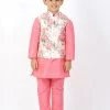 VASTRAMAY Boys Floral Printed Nehru Jacket With Silk Blend Solid Kurta Pyjama Set 1 VASTRAMAY Boys Floral Printed Nehru Jacket With Silk Blend Solid Kurta Pyjama Set