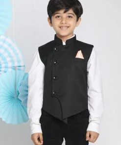 JBN Creation Black Cotton Blend Twill Nehru Jacket