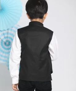 Vastramay Boys Black Solid Satin Nehru Jacket