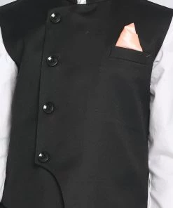 Vastramay Boys Black Solid Satin Nehru Jacket