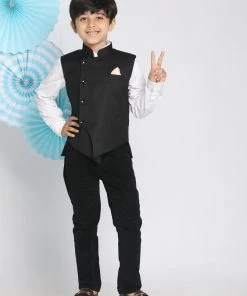 JBN Creation Black Cotton Blend Twill Nehru Jacket