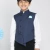 Vastramay Boys Navy Blue Solid Slim-Fit Satin Nehru Jacket