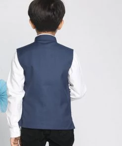 JBN Creation Boys Blue Cotton Blend Twill Nehru Jacket