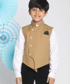 JBN Creation Beige Cotton Blend Twill Nehru Jacket