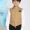 Vastramay Boys Brown Solid Slim-Fit Satin Nehru Jacket