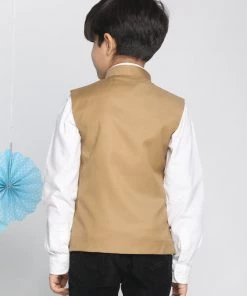 Vastramay Boys Brown Solid Slim-Fit Satin Nehru Jacket