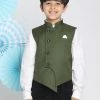 Vastramay Boys Green Solid Satin Nehru Jacket