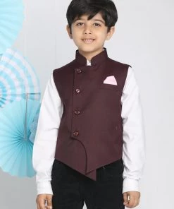 JBN Creation Maroon Cotton Blend Twill Nehru Jacket