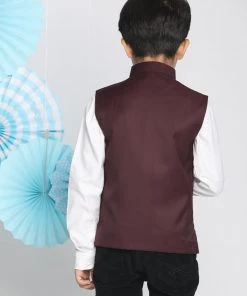 Vastramay Boys Maroon Solid Satin Nehru Jacket