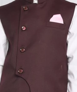 Vastramay Boys Maroon Solid Satin Nehru Jacket
