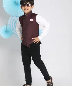 JBN Creation Maroon Cotton Blend Twill Nehru Jacket