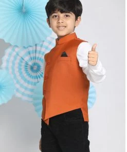 JBN Creation Orange Cotton Blend Twill Nehru Jacket