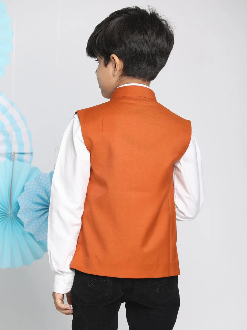 Vastramay Boys Orange Solid Satin Nehru Jacket 5 Vastramay Boys Orange Solid Satin Nehru Jacket