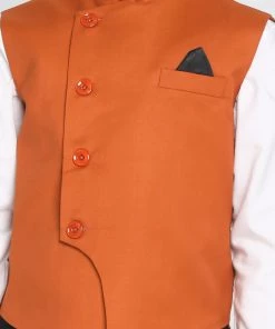JBN Creation Orange Cotton Blend Twill Nehru Jacket