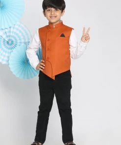 JBN Creation Orange Cotton Blend Twill Nehru Jacket