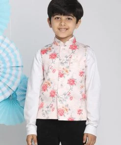 Vastramay Multicolor-Base-Peach Floral Printed Baap Beta Ethnic Jacket Set 16 Vastramay Multicolor-Base-Peach Floral Printed Baap Beta Ethnic Jacket Set