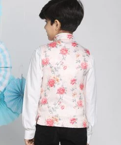 Vastramay Multicolor-Base-Peach Floral Printed Baap Beta Ethnic Jacket Set 17 Vastramay Multicolor-Base-Peach Floral Printed Baap Beta Ethnic Jacket Set