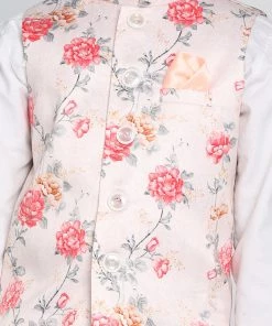VASTRAMAY Boys Multicolor-Base-Peach Floral Printed Nehru Jacket 11 VASTRAMAY Boys Multicolor-Base-Peach Floral Printed Nehru Jacket