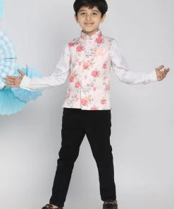 VASTRAMAY Boys Multicolor-Base-Peach Floral Printed Nehru Jacket 12 VASTRAMAY Boys Multicolor-Base-Peach Floral Printed Nehru Jacket