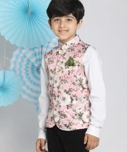 Vastramay Boys Multicolor-Base-Pink Nehru Jacket
