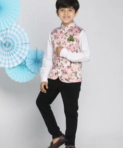 Vastramay Multicolor-Base-Pink Baap Beta Ethnic Jacket Set 19 Vastramay Multicolor-Base-Pink Baap Beta Ethnic Jacket Set