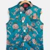 Vastramay Boys Turquoise Blue & Green Printed Nehru Jacket