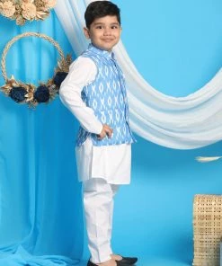 Vastramay Aqua Blue Traditional Ikkat Print Siblings Set