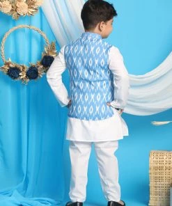 Vastramay Aqua Blue Traditional Ikkat Print Siblings Set