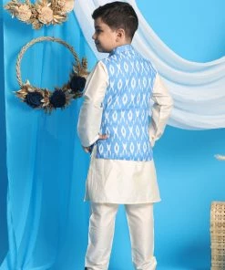 Vastramay Aqua Blue Traditional Ikkat Print Siblings Set 13 Vastramay Aqua Blue Traditional Ikkat Print Siblings Set