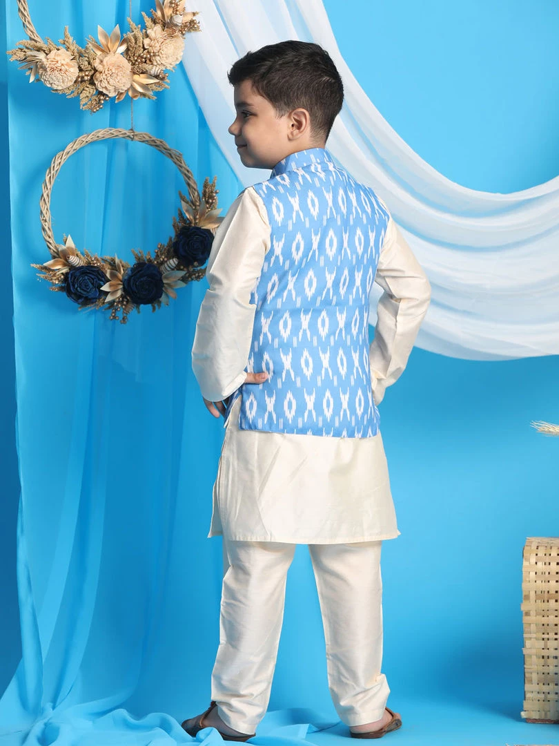 Vastramay Aqua Blue Traditional Ikkat Print Siblings Set 7 Vastramay Aqua Blue Traditional Ikkat Print Siblings Set