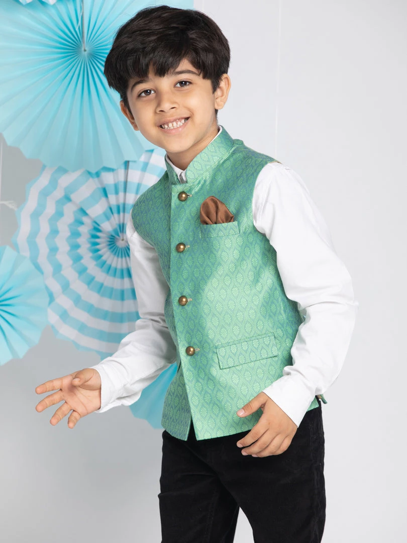 Vastramay Boys Green Nehru Jacket 4 Vastramay Boys Green Nehru Jacket