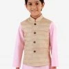 Boys VASTRAMAY Beige Matka Silk Blend Nehru Jacket
