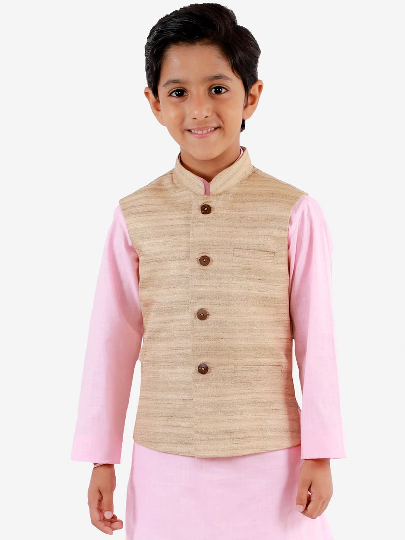 Boys VASTRAMAY Beige Matka Silk Blend Nehru Jacket 3 Boys VASTRAMAY Beige Matka Silk Blend Nehru Jacket