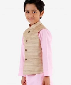 Boys VASTRAMAY Beige Matka Silk Blend Nehru Jacket
