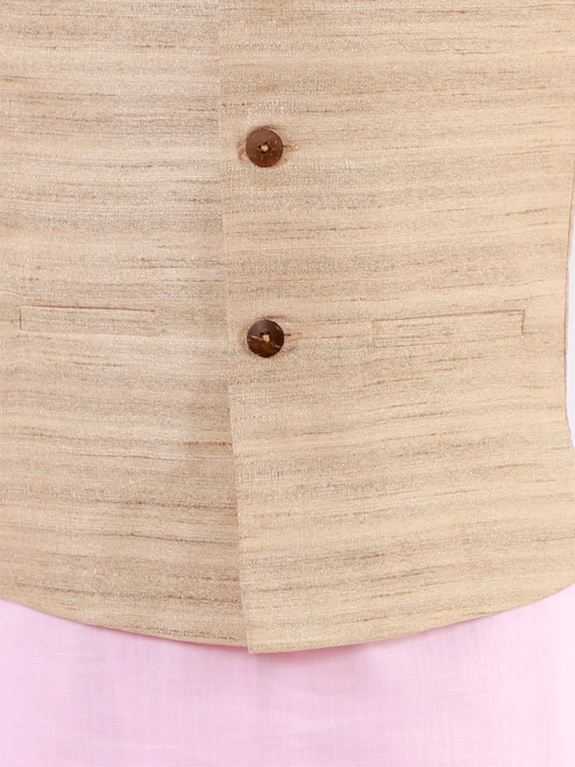 Boys VASTRAMAY Beige Matka Silk Blend Nehru Jacket 6 Boys VASTRAMAY Beige Matka Silk Blend Nehru Jacket