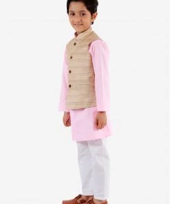 Boys VASTRAMAY Beige Matka Silk Blend Nehru Jacket 12 Boys VASTRAMAY Beige Matka Silk Blend Nehru Jacket
