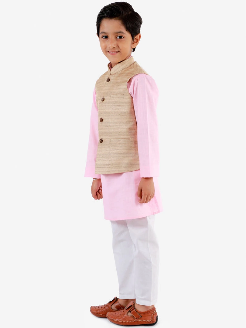 Boys VASTRAMAY Beige Matka Silk Blend Nehru Jacket 7 Boys VASTRAMAY Beige Matka Silk Blend Nehru Jacket